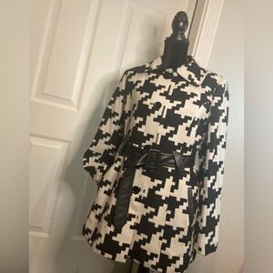 Via Spiga~Wool Blend~Faux Leather Belted~Midi Coat~Front Button Closure~Size 12